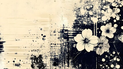 Poster - Ethereal and dreamy black and white image of a floral arrangement with abstract textured background  elegant botanical photography with a serene peaceful atmosphere