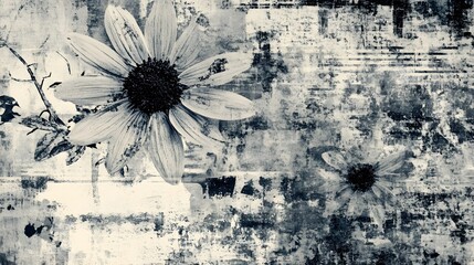 Poster - Ethereal and Serene Monochrome Daisy Bloom with Textured Nature Abstract Background  Delicate Floral Graphic Design Element for Decor Wall Art Web and Print