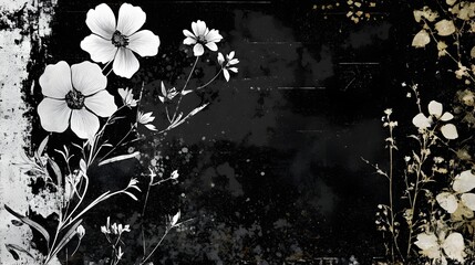 Poster - Ethereal Floral Silhouettes   Delicate White Flowers Blooming in a Moody Black and White Background with a Minimalist Calming and Serene Aesthetic