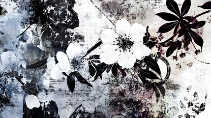 Aufkleber - Ethereal Monochrome Floral Abstract   Dramatic Botanical Silhouette Artwork with Minimal Graphic Design  Stylized black and white floral pattern with a moody