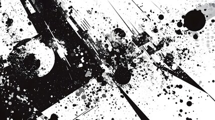Poster - Explosive Monochrome Abstract Splatter Painting with Dynamic Fluid Shapes and Kinetic Brush Strokes  Energetic Frenetic