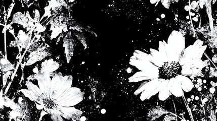 Poster - Exquisite black and white floral image featuring a delicate minimalist arrangement of beautiful flowers and botanical elements creating a serene atmospheric and visual