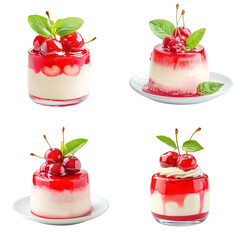 Wall Mural - Cherry panna cotta isolated on white background collection cutout png.