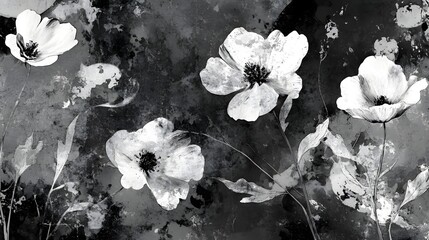 Poster - Mesmerizing black and white floral composition with delicate petals and blooms creating an ethereal moody and emotionally evocative atmosphere  The and dramatic image evokes a sense of nostalgia