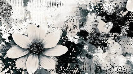 Aufkleber - Monochrome floral abstract with paint splash and digital manipulation creating a contemporary stylized and ethereal organic pattern background