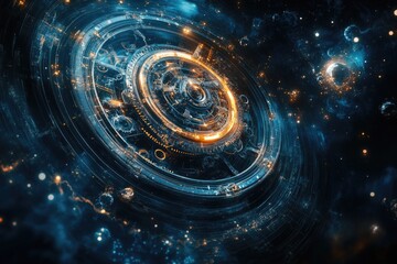 Wall Mural - Clock with starry background
