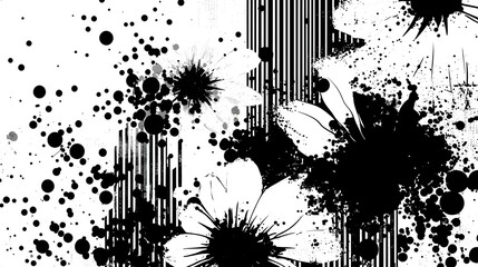 Aufkleber - Striking abstract artwork featuring a dynamic composition of dark splatters blots and particle effects in a minimalist monochrome palette  This digital showcases an experimental