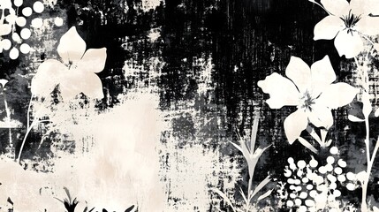 Aufkleber - Striking abstract black and white floral and botanical patterns featuring dramatic high contrast textures moody and atmospheric organic shapes and stylized minimalist designs
