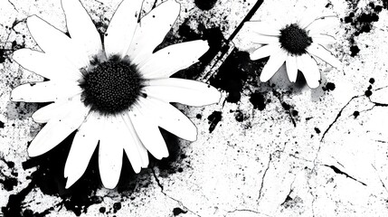 Poster - Striking black and white daisy flowers blooming in a serene natural meadow setting  The delicate elegant petals and organic forms create a calming composition