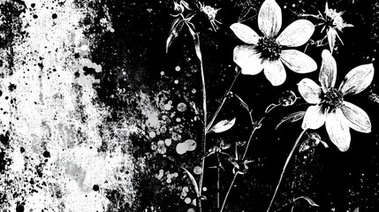 Aufkleber - Striking monochrome floral silhouette with dramatic textured background and stark contrast between light and dark elements creating a serene and atmospheric botanical composition
