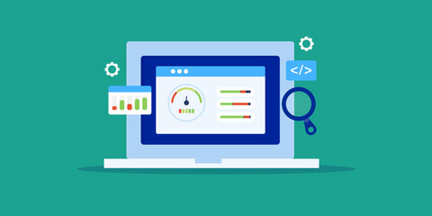 Website performance optimization, technical SEO concept. Vector banner illustration.