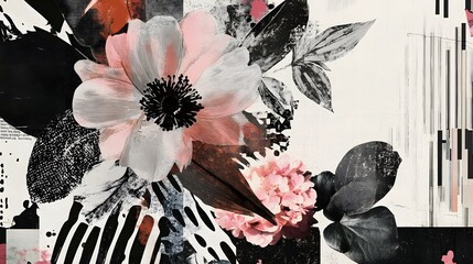 Aufkleber - Stunning floral arrangement composed of delicate pink blooming flowers set against an abstract textured background  The image showcases the beauty and elegance of natural botanicals in a creative