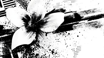 Aufkleber - Stunning monochrome floral expression with textured abstract splatter paint background  Creative modern and minimalist design element suitable for various decor fashion and wellness applications