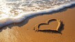 © InfinityArtCreator - Heart Shape Made of Sand by Wave on Beach During Sunset Moment