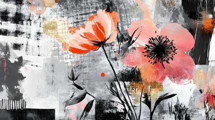 Aufkleber - Vibrant and colorful abstract painting featuring a botanical floral design with blooming petals in a style  The digital showcases a nature inspired pattern in a modern decorative manner