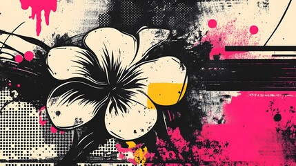 Aufkleber - Vibrant and striking abstract floral artwork with a dynamic splash of paint grunge textures and a bold contemporary color palette  This digital showcases an mixed media design with a modern