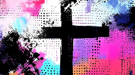 Aufkleber - Vibrant Colorful Abstract Splash Digital Background with Paint Dots and Geometric Patterns  Unique and eye catching digital artwork with a dynamic energetic and experimental visual style