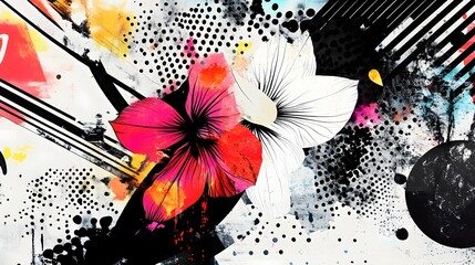 Poster - Vibrant Floral Explosion of Color and Dynamic Abstract Shapes  Captivating digital art with a burst of vivid colors organic shapes and fluid movements