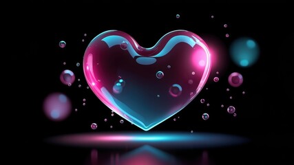 Wall Mural - Colorful heart shape surrounded by bubbles on a dark background