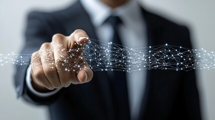 Businessman pointing at network connection