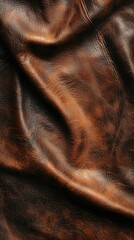 Wall Mural - Close-up of a brown leather texture with natural grain patterns and variations in color and shine