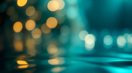 Abstract blurred background with teal and gold bokeh effects for design and decoration