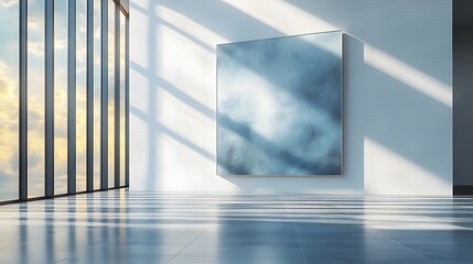 Poster - Bright and Spacious Minimalist Room with Cube Sculpture