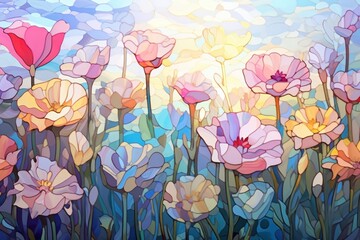 Wall Mural - Flower garden landscape background art backgrounds painting.