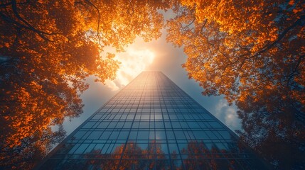 Aufkleber - Stunning Autumn Landscape with Vibrant Orange Foliage and Glowing Sunlight