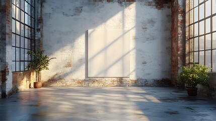 Aufkleber - Sunlit Industrial Loft Interior with Minimalist Decor and Greenery