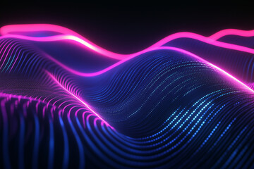 Wall Mural - Abstract neon pink and blue high speed light waves on a black background