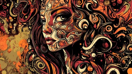 Aufkleber - Surreal Psychedelic Portrait of Enchanting Feminine Visage