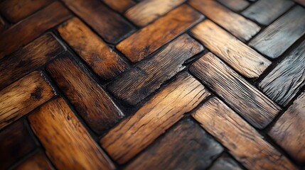 Leinwandbilder - Textured Wooden Blocks Forming a Geometric Pattern in Warm Brown Tones Providing a Natural Vintage and Rustic Background or Backdrop