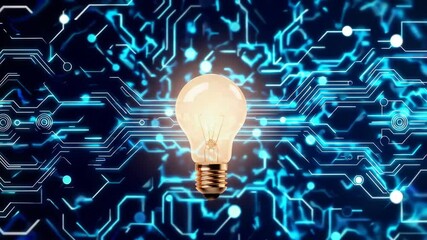 Poster - Light bulb amidst digital circuit background, innovation and technology concept
