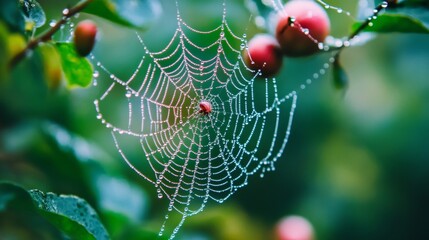 A spiderweb covered in dew turns nature into a sparkling masterpiece.