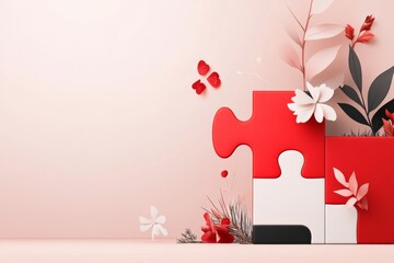 Poster - A flat vector design of a puzzle piece fitting perfectly into place, representing a significant breakthrough, on a neutral background
