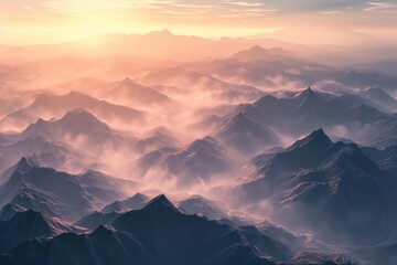 Canvas Print - Mountains at sunrise backgrounds landscape panoramic.