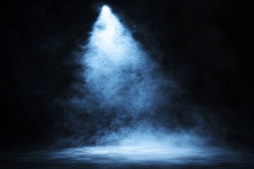 Poster - Bright spotlight illuminates swirling fog in a darkened space for dramatic effect