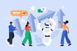 © girafchik - Artificial intelligence tool for business transformation to better result concept. Modern vector illustration of people using AI technology and holding arrows, changing direction