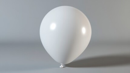 Wall Mural - Single white balloon against a light gray background. The balloon is smooth and reflects light, creating a subtle sheen. Studio lighting casts a