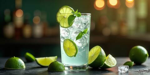 Wall Mural - A refreshing drink with a squeeze of lime