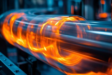 Leinwandbilder - Complex machinery operates with glowing elements in a high-tech industrial setting