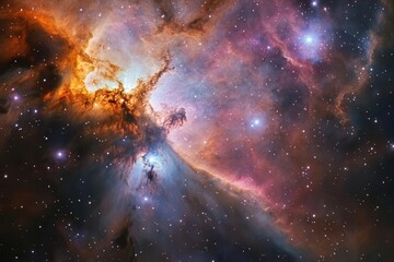 Wall Mural - swirling nebulae in deep space with iridescent gases forming a spiral pattern, brilliant purples and