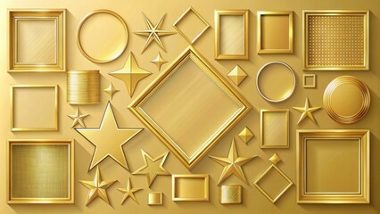 Wall Mural - A collection of golden frames and stars arranged in a modern pattern on a smooth, golden surface