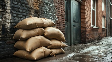 Wall Mural - Sandbags on streets for self defense realities of wartime