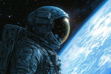 Wall Mural - astronaut gazes at earth from space in a stunning cosmic view during a space mission