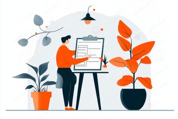 Poster - A flat 2D illustration of a person holding a clipboard with a completed checklist, symbolizing sufficiency, drawn in cheerful colors on a clean white background