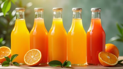 Canvas Print - Refreshing citrus drink in glass bottles, garnished with oranges