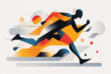 Fototapete - A geometric depiction of a running athlete in motion, with simple lines and bold colors capturing energy and skill
