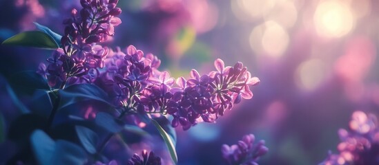 Wall Mural - purple lilac flowers in soft focus with bokeh background, natural light, copy space for text placeme